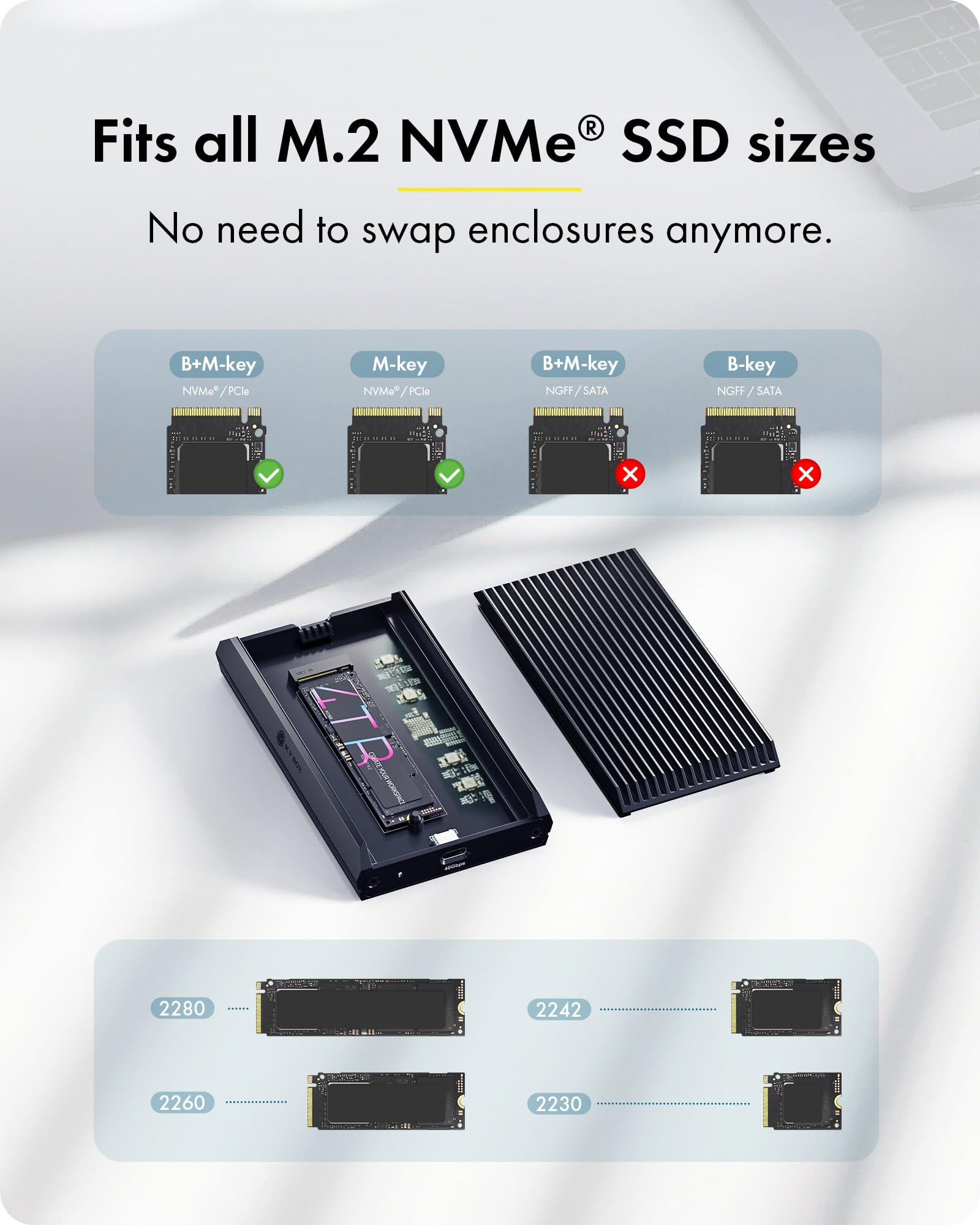 Amazon.co.jp: 40Gbps M.2 NVMe SSDエンクロージャ、ICY BOX M.2